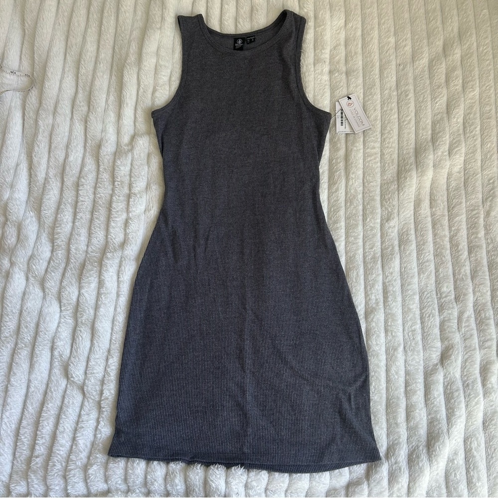 NWT Womens Volcom Small Charcoal Mini Dress With Back Cutout